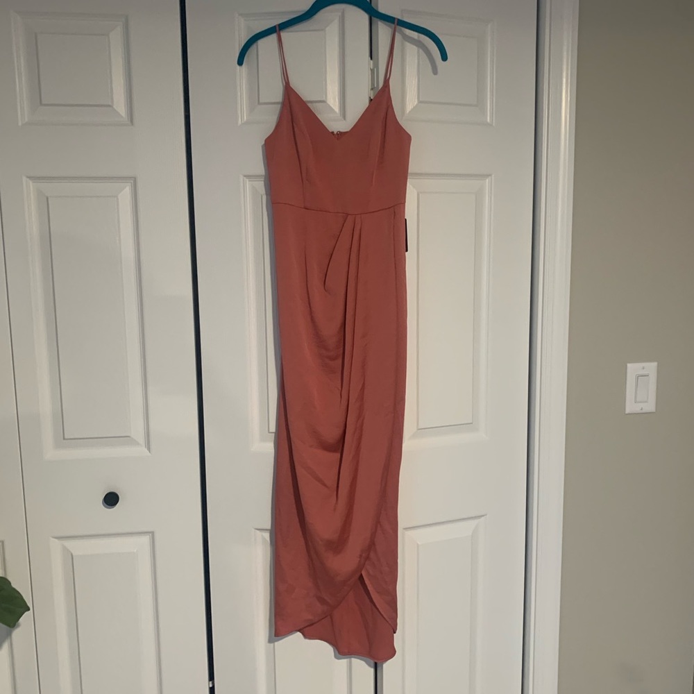 Pink Satin Midi Dress
